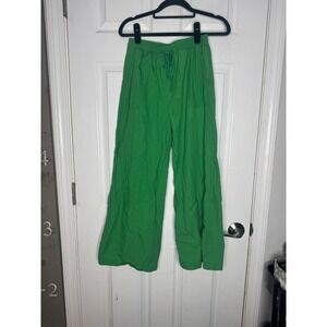 VOYAGEUR By Mersea 100% Cotton Kelly Green Wide Leg Drawstring Pants Size S